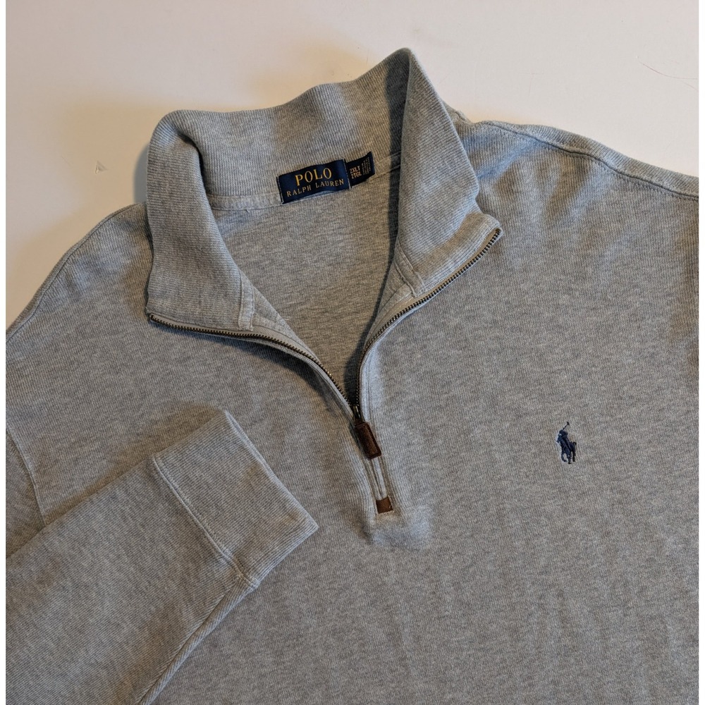 Polo Ralph Lauren Mens 2XLT Heather Grey 1/4 Zip Cotton Pullover Sweater NICE! - Picture 3 of 6